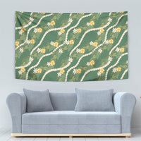 Hawaiian Pikake Maile Lei Tapestry Tiare Hibiscus Kalo Palapalai Leaf Green