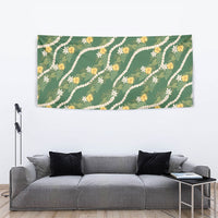 Hawaiian Pikake Maile Lei Tapestry Tiare Hibiscus Kalo Palapalai Leaf Green