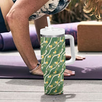 Hawaiian Pikake Maile Lei Tumbler With Handle Tiare Hibiscus Kalo Palapalai Leaf Green