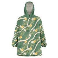 Hawaiian Pikake Maile Lei Wearable Blanket Hoodie Tiare Hibiscus Kalo Palapalai Leaf Green LT19 One Size Green - Polynesian Pride