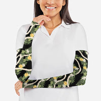 Hawaiian Pikake Maile Lei Arm Sleeves Tiare Hibiscus Kalo Palapalai Leaf Black