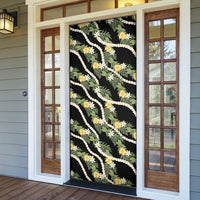 Hawaiian Pikake Maile Lei Door Cover Tiare Hibiscus Kalo Palapalai Leaf Black