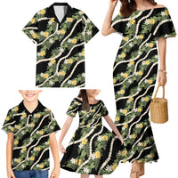 Hawaiian Pikake Maile Lei Family Matching Mermaid Dress and Hawaiian Shirt Tiare Hibiscus Kalo Palapalai Leaf Black LT19 - Polynesian Pride