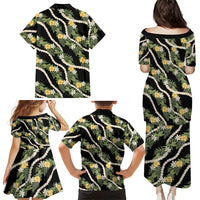 Hawaiian Pikake Maile Lei Family Matching Puletasi and Hawaiian Shirt Tiare Hibiscus Kalo Palapalai Leaf Black LT19 - Polynesian Pride
