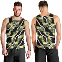 Hawaiian Pikake Maile Lei Men Tank Top Tiare Hibiscus Kalo Palapalai Leaf Black