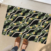 Hawaiian Pikake Maile Lei Rubber Doormat Tiare Hibiscus Kalo Palapalai Leaf Black