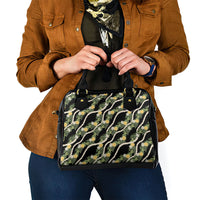 Hawaiian Pikake Maile Lei Shoulder Handbag Tiare Hibiscus Kalo Palapalai Leaf Black