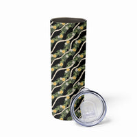 Hawaiian Pikake Maile Lei Skinny Tumbler Tiare Hibiscus Kalo Palapalai Leaf Black LT19 - Polynesian Pride