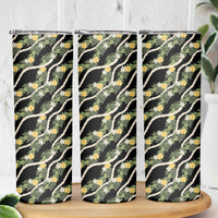 Hawaiian Pikake Maile Lei Skinny Tumbler Tiare Hibiscus Kalo Palapalai Leaf Black LT19 - Polynesian Pride