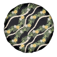 Hawaiian Pikake Maile Lei Spare Tire Cover Tiare Hibiscus Kalo Palapalai Leaf Black