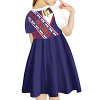American Samoa Flag Day Kid Short Sleeve Dress Polynesian Tribal Tattoo Eagle Art