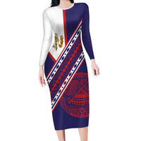 American Samoa Flag Day Long Sleeve Bodycon Dress Polynesian Tribal Tattoo Eagle Art
