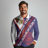 American Samoa Flag Day Long Sleeve Polo Shirt Polynesian Tribal Tattoo Eagle Art