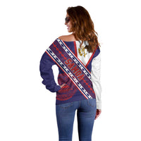 American Samoa Flag Day Off Shoulder Sweater Polynesian Tribal Tattoo Eagle Art