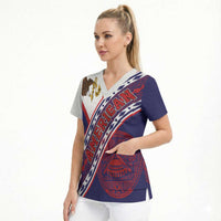 American Samoa Flag Day Scrub Top Polynesian Tribal Tattoo Eagle Art