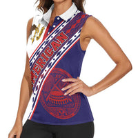 American Samoa Flag Day Women Sleeveless Polo Shirt Polynesian Tribal Tattoo Eagle Art