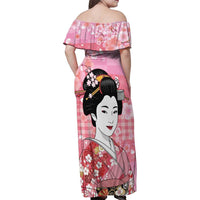 Japanese Geisha Cherry Blossom Family Matching Off Shoulder Maxi Dress and Hawaiian Shirt Pink Palaka Hawaii Pattern Fusion Design LT19 - Polynesian Pride