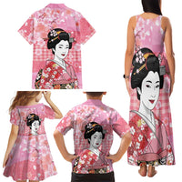 Japanese Geisha Cherry Blossom Family Matching Tank Maxi Dress and Hawaiian Shirt Pink Palaka Hawaii Pattern Fusion Design LT19 - Polynesian Pride