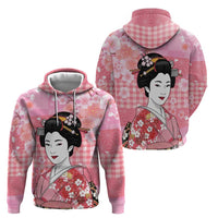 Japanese Geisha Cherry Blossom Hoodie Pink Palaka Hawaii Pattern Fusion Design