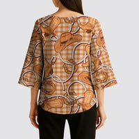 Brown Hawaii Palaka Cowboy Kimono Sleeve Blouse Hawaiian Paniolo Festival Spirit LT19 - Polynesian Pride