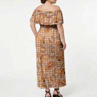 Brown Hawaii Palaka Cowboy Off Shoulder Maxi Dress Hawaiian Paniolo Festival Spirit LT19 - Polynesian Pride