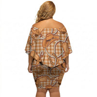 Brown Hawaii Palaka Cowboy Off Shoulder Short Dress Hawaiian Paniolo Festival Spirit LT19 - Polynesian Pride
