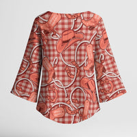Red Hawaii Palaka Cowboy Kimono Sleeve Blouse Hawaiian Paniolo Festival Spirit LT19 - Polynesian Pride