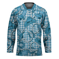 Blue Hawaii Palaka Cowboy Hockey Jersey Hawaiian Paniolo Festival Spirit LT19 Unisex Blue - Polynesian Pride