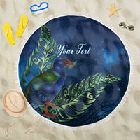 New Zealand Takahe Personalised Beach Blanket Silver Fern Galaxy Polynesian Pattern