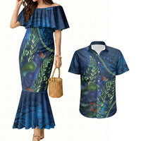 New Zealand Takahe Personalised Couples Matching Mermaid Dress and Hawaiian Shirt Silver Fern Galaxy Polynesian Pattern LT22 Blue - Polynesian Pride