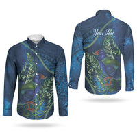 New Zealand Takahe Personalised Couples Matching Summer Maxi Dress and Long Sleeve Button Shirt Silver Fern Galaxy Polynesian Pattern LT22 - Polynesian Pride
