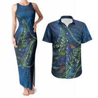 New Zealand Takahe Personalised Couples Matching Tank Maxi Dress and Hawaiian Shirt Silver Fern Galaxy Polynesian Pattern LT22 Blue - Polynesian Pride