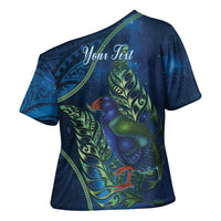 New Zealand Takahe Personalised Cross Shoulder Shirt Silver Fern Galaxy Polynesian Pattern LT22 - Polynesian Pride