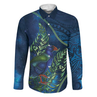 New Zealand Takahe Personalised Family Matching Mermaid Dress and Hawaiian Shirt Silver Fern Galaxy Polynesian Pattern LT22 Dad's Shirt - Long Sleeve Blue - Polynesian Pride
