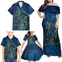 New Zealand Takahe Personalised Family Matching Off Shoulder Maxi Dress and Hawaiian Shirt Silver Fern Galaxy Polynesian Pattern LT22 - Polynesian Pride