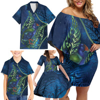 New Zealand Takahe Personalised Family Matching Off Shoulder Short Dress and Hawaiian Shirt Silver Fern Galaxy Polynesian Pattern LT22 - Polynesian Pride