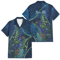 New Zealand Takahe Personalised Family Matching Puletasi and Hawaiian Shirt Silver Fern Galaxy Polynesian Pattern LT22 Dad's Shirt - Short Sleeve Blue - Polynesian Pride