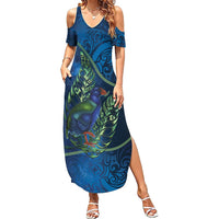 New Zealand Takahe Personalised Family Matching Summer Maxi Dress and Hawaiian Shirt Silver Fern Galaxy Polynesian Pattern LT22 Mom's Dress Blue - Polynesian Pride