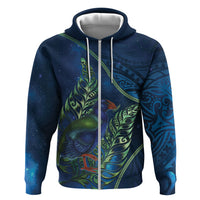 New Zealand Takahe Personalised Hoodie Silver Fern Galaxy Polynesian Pattern LT22 Zip Hoodie Blue - Polynesian Pride