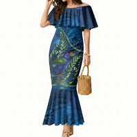 New Zealand Takahe Personalised Mermaid Dress Silver Fern Galaxy Polynesian Pattern LT22 Women Blue - Polynesian Pride