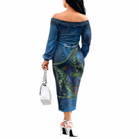 New Zealand Takahe Personalised Off The Shoulder Long Sleeve Dress Silver Fern Galaxy Polynesian Pattern LT22 - Polynesian Pride