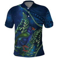 New Zealand Takahe Personalised Polo Shirt Silver Fern Galaxy Polynesian Pattern LT22 Blue - Polynesian Pride