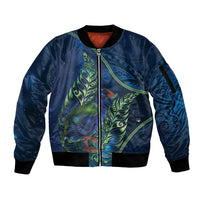 New Zealand Takahe Personalised Sleeve Zip Bomber Jacket Silver Fern Galaxy Polynesian Pattern