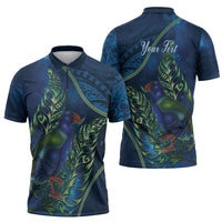 New Zealand Takahe Personalised Zipper Polo Shirt Silver Fern Galaxy Polynesian Pattern LT22 - Polynesian Pride