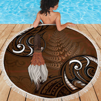 New Zealand Taiaha Beach Blanket Maori Weapon Silver Fern Maori Pattern