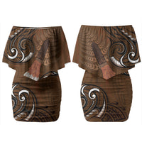 New Zealand Taiaha Couples Matching Off Shoulder Short Dress and Hawaiian Shirt Maori Weapon Silver Fern Maori Pattern