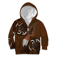New Zealand Taiaha Kid Hoodie Maori Weapon Silver Fern Maori Pattern