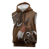 New Zealand Taiaha Sleeveless Hoodie Maori Weapon Silver Fern Maori Pattern