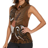 New Zealand Taiaha Women Sleeveless Polo Shirt Maori Weapon Silver Fern Maori Pattern