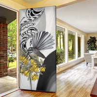 New Zealand Fantail Bird Door Cover Maori Piwakawaka Kowhai Maori Pattern